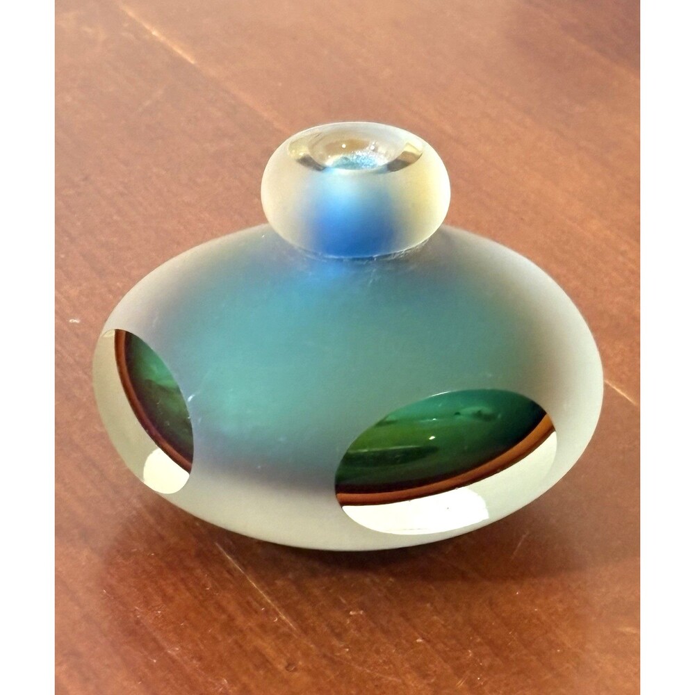 Vintage Benko Perfume Bottle Decanter Emerald Green Blue & Amber On Frosty Glass